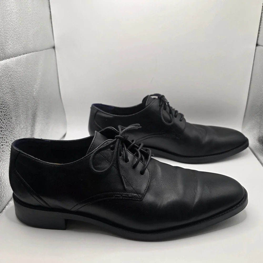 Cole Haan Grand Mens Black Leather Plain Toe Derby Dress Shoes C32351 Size 10M